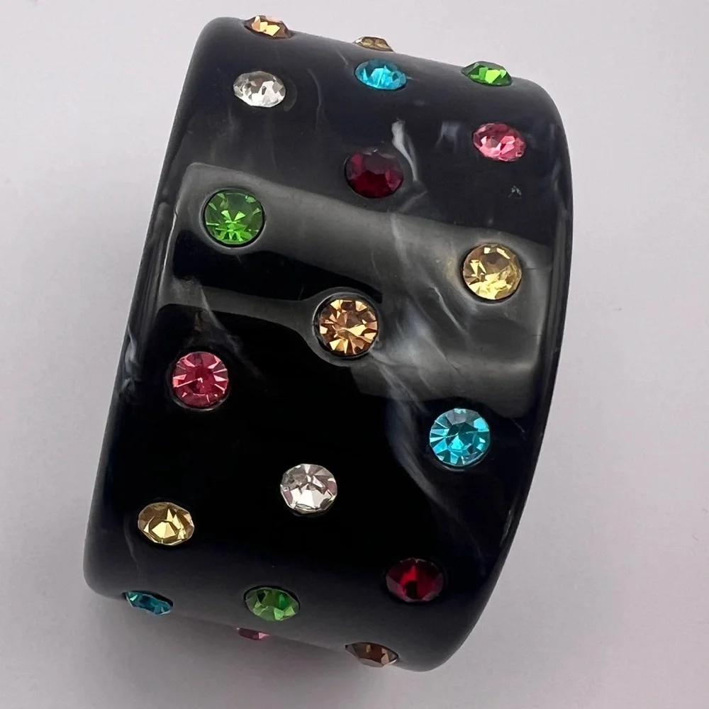 Statement Resin Cuff Bracelet – Multicolor Rhinestone Studded